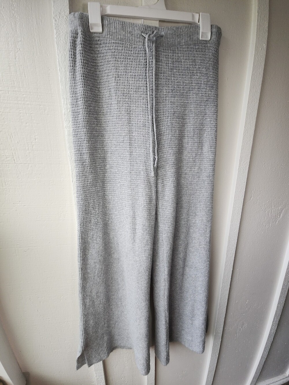 Aerie CozyUp Waffle Skater Pant Medium Heather Gray Knit Wide-Leg Lounge Pant Md